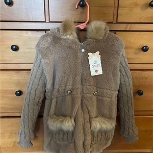 Faux fur shacket, toddler girls, zip front, hooded, lined, new, make an offer!